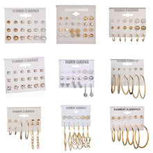 Load image into Gallery viewer, LETAPI Fashion 12 pair/set Women Statement Crystal Stud Earrings for Women Piercing Simulated Pearl Flower Earrings