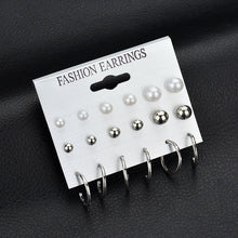 Load image into Gallery viewer, LETAPI Fashion 12 pair/set Women Statement Crystal Stud Earrings for Women Piercing Simulated Pearl Flower Earrings