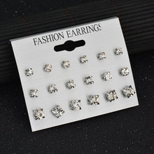 Load image into Gallery viewer, LETAPI Fashion 12 pair/set Women Statement Crystal Stud Earrings for Women Piercing Simulated Pearl Flower Earrings