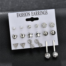 Load image into Gallery viewer, LETAPI Fashion 12 pair/set Women Statement Crystal Stud Earrings for Women Piercing Simulated Pearl Flower Earrings