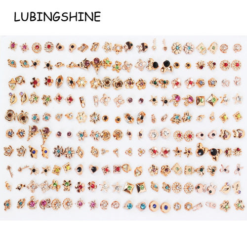 100 & 36 Pairs Women Acrylic Crystal Small Stud Earrings Sets Girl Child Heart Star Animal Moon Crown Earring Jewelry