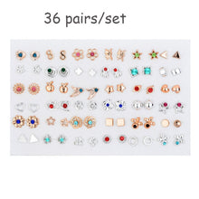 Load image into Gallery viewer, 100 &amp; 36 Pairs Women Acrylic Crystal Small Stud Earrings Sets Girl Child Heart Star Animal Moon Crown Earring Jewelry