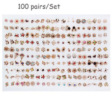 Load image into Gallery viewer, 100 &amp; 36 Pairs Women Acrylic Crystal Small Stud Earrings Sets Girl Child Heart Star Animal Moon Crown Earring Jewelry