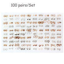 Load image into Gallery viewer, 100 &amp; 36 Pairs Women Acrylic Crystal Small Stud Earrings Sets Girl Child Heart Star Animal Moon Crown Earring Jewelry