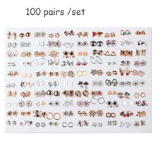 Load image into Gallery viewer, 100 &amp; 36 Pairs Women Acrylic Crystal Small Stud Earrings Sets Girl Child Heart Star Animal Moon Crown Earring Jewelry